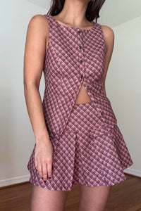 Plaid Sleeveless Vest Pleated Mini Skirt Set