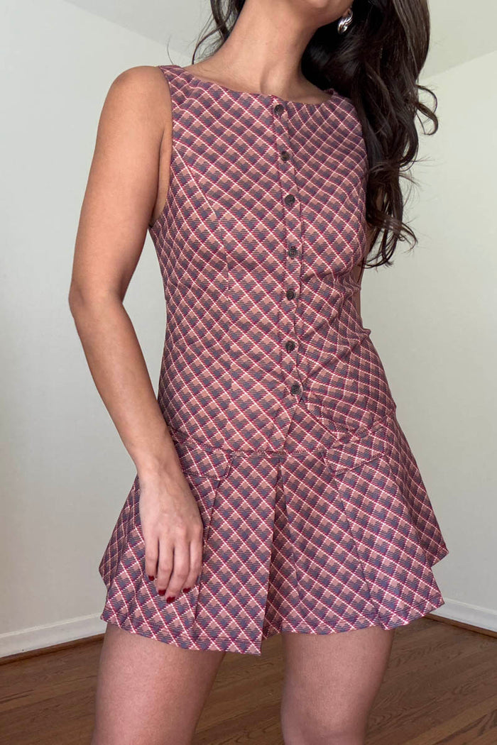 Plaid Sleeveless Vest Pleated Mini Skirt Set
