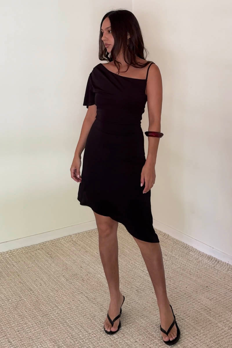 Cowl Neck Asymmetric Hem Mini Dress