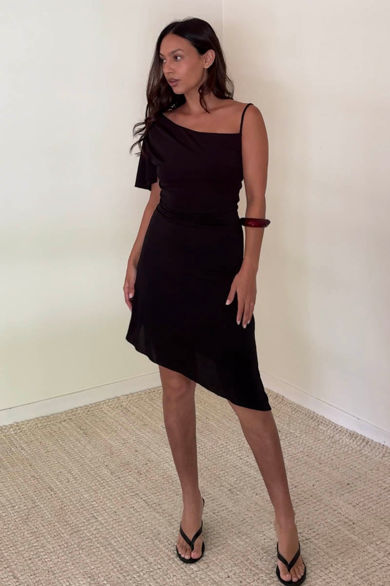 Cowl Neck Asymmetric Mini Dress
