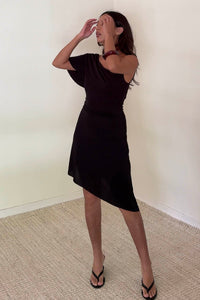 Cowl Neck Asymmetric Hem Mini Dress