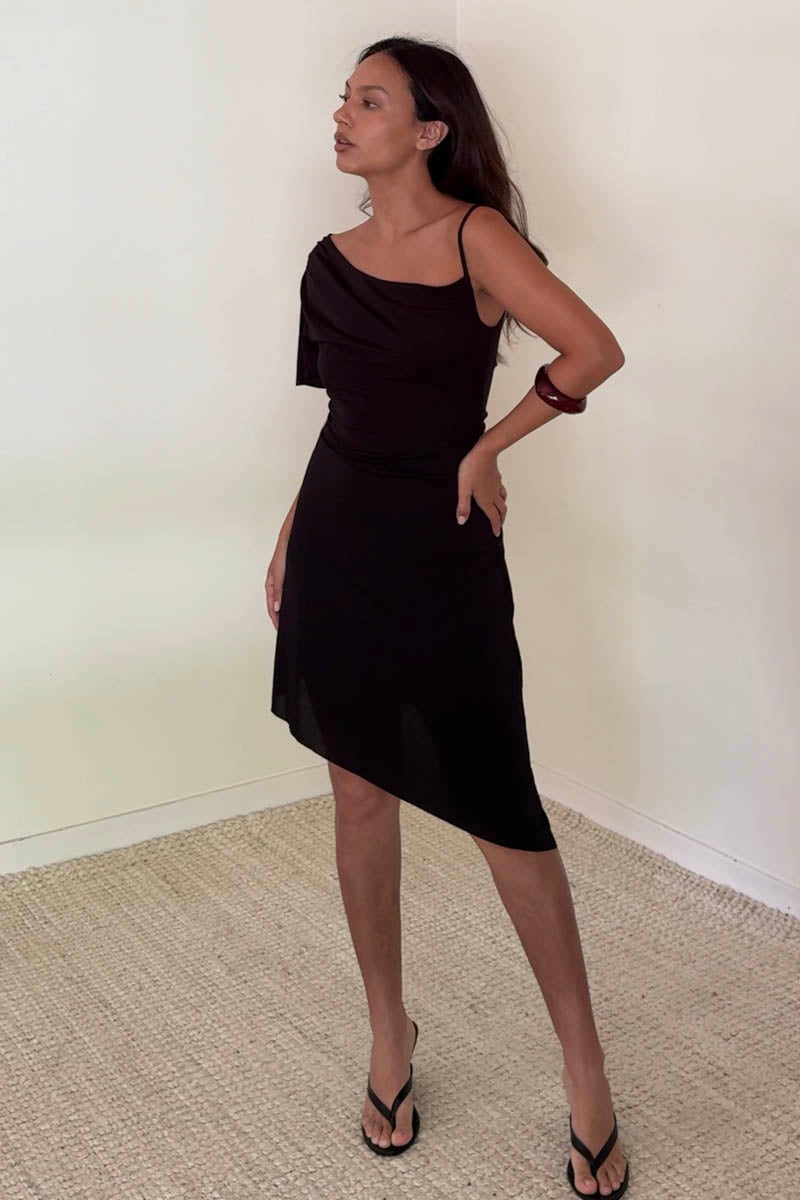 Cowl Neck Asymmetric Mini Dress