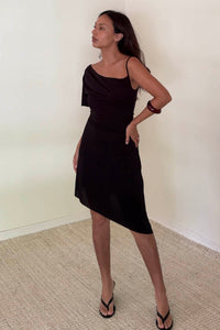 Cowl Neck Asymmetric Hem Mini Dress