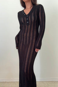 Crochet Knit Button Down Bodycon Maxi Dress
