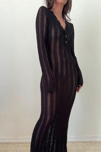 Crochet Knit Button Down Bodycon Maxi Dress