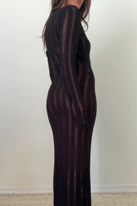 Crochet Knit Button Down Bodycon Maxi Dress
