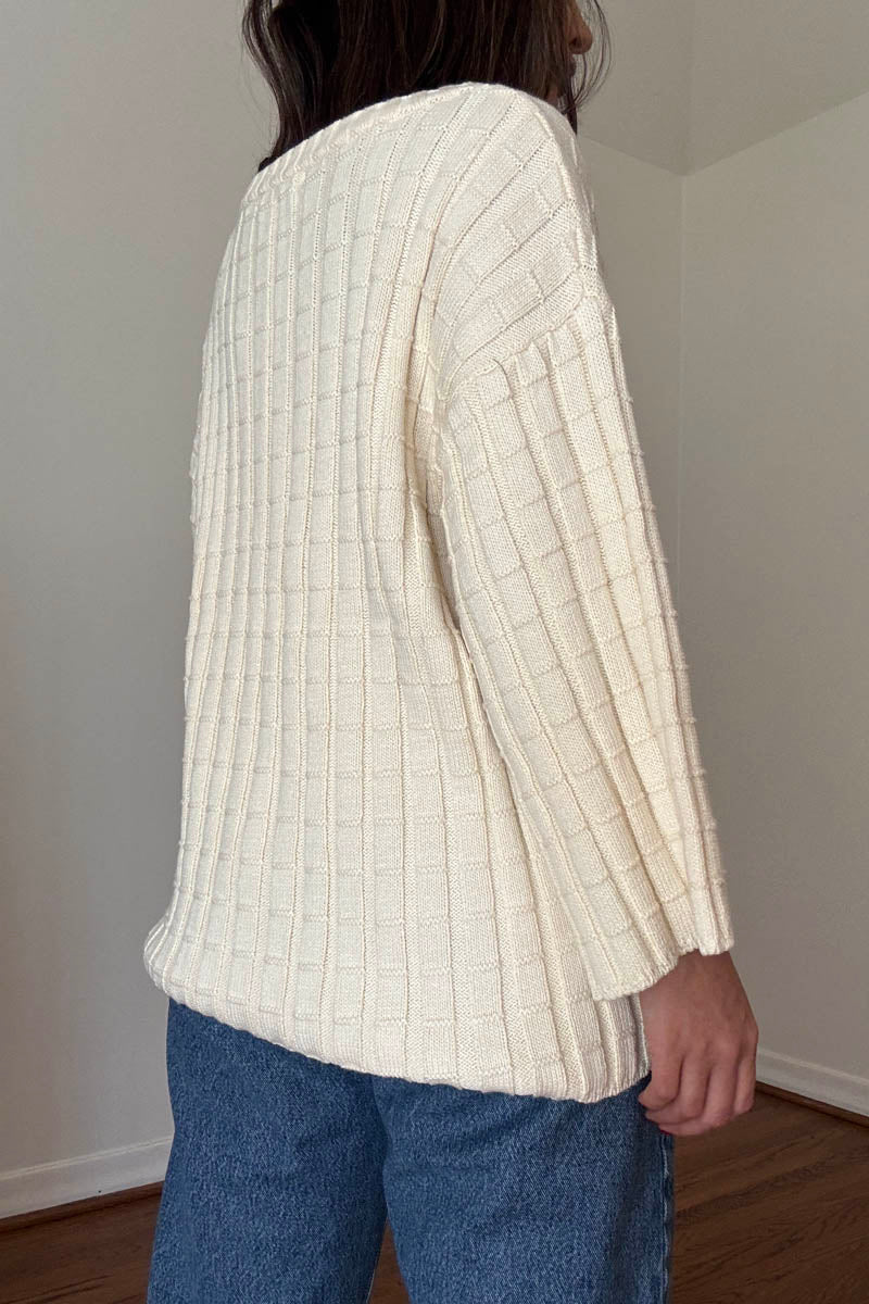 Cotton Boat Neckline 3/4 Sleeve Sweater Top