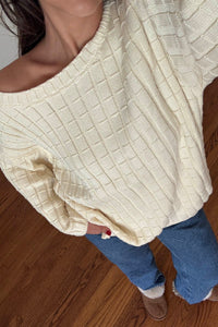 Cotton Boat Neckline 3/4 Sleeve Sweater Top