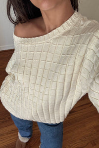 Cotton Boat Neckline 3/4 Sleeve Sweater Top