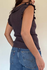 Knit Ruffle V-Neck Tie Front Sleeveless Top