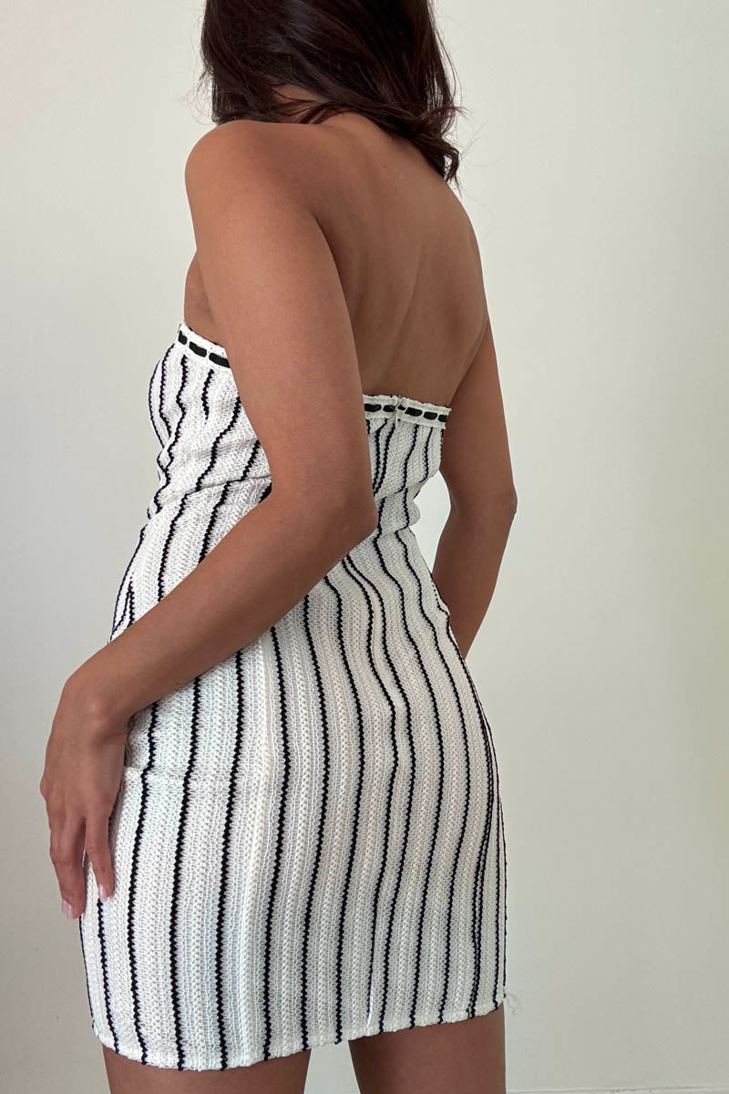 Crochet Knit Contrast Trim Bodycon Mini Dress