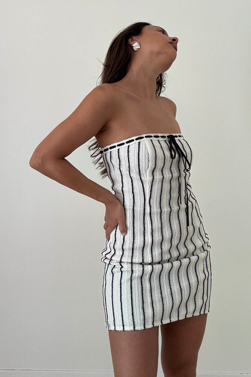 Crochet Knit Contrast Trim Bodycon Mini Dress