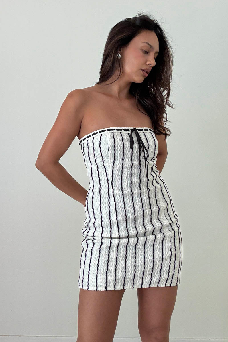 Crochet Knit Contrast Trim Bodycon Mini Dress