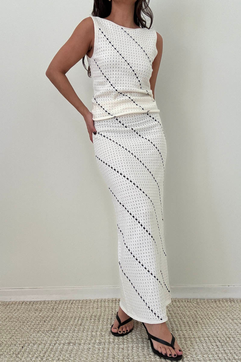 Crochet Knit Tank Top Midi Skirt Set