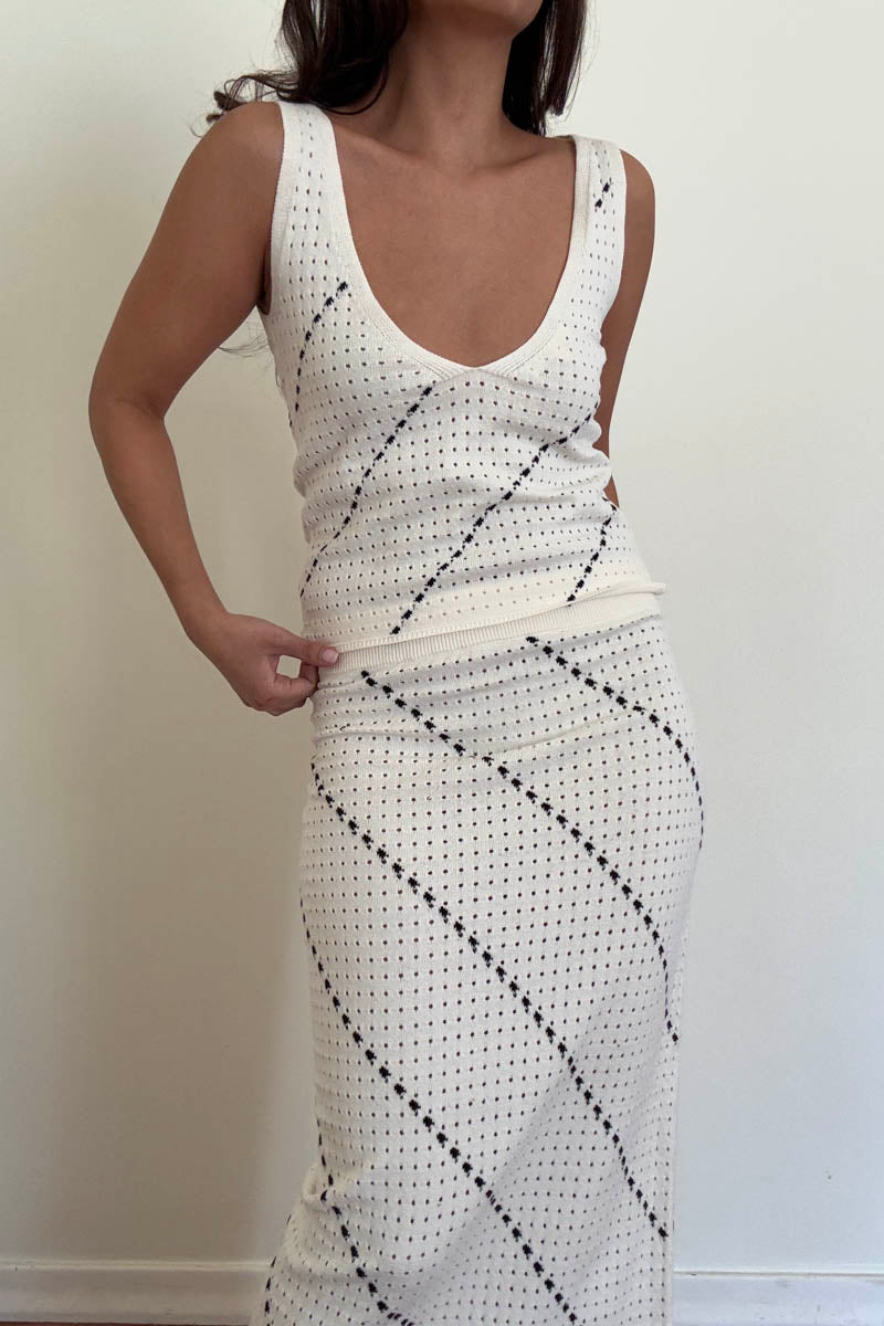 Crochet Knit Tank Top Midi Skirt Set
