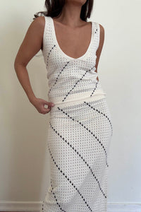 Crochet Knit Tank Top Midi Skirt Set