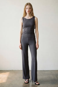 Grey Shoulder Tie Top And Pant Set