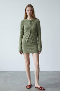 Boucle Knit Cardigan W/ Mini Skirt Set