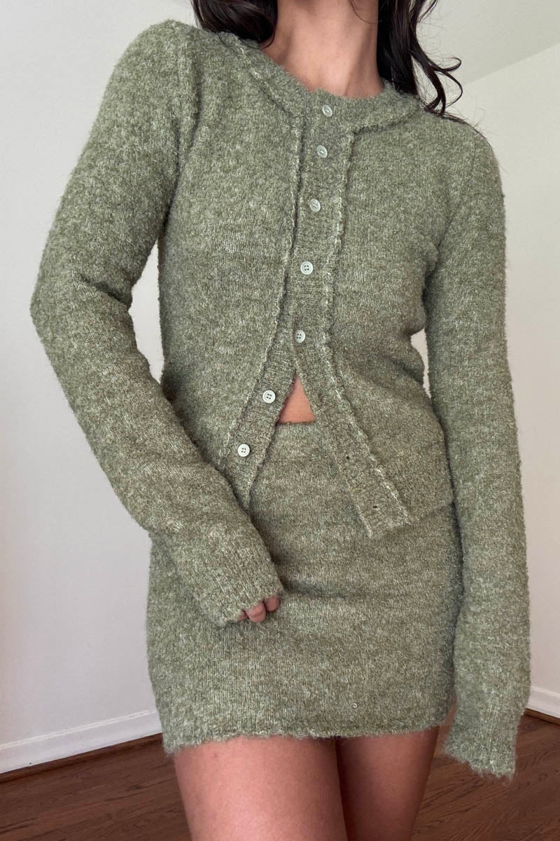 Boucle Knit Cardigan W/ Mini Skirt Set