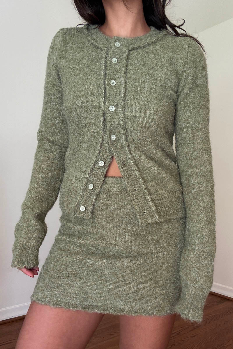 Boucle Knit Cardigan W/ Mini Skirt Set