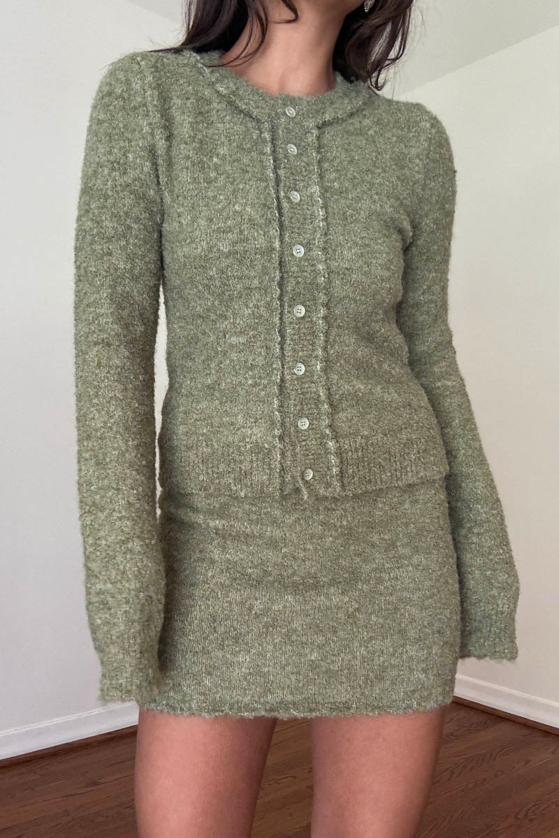 Boucle Knit Cardigan W/ Mini Skirt Set