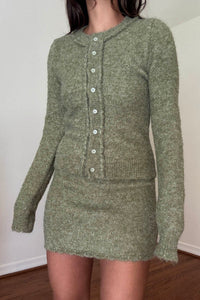 Boucle Knit Cardigan W/ Mini Skirt Set