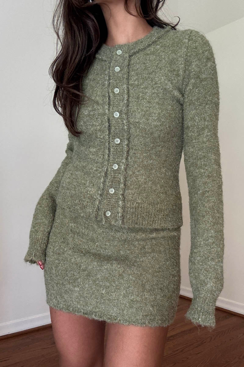 Boucle Knit Cardigan W/ Mini Skirt Set