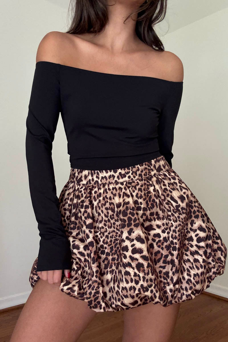 Leopard Print Bubble Hem Mini Skirt