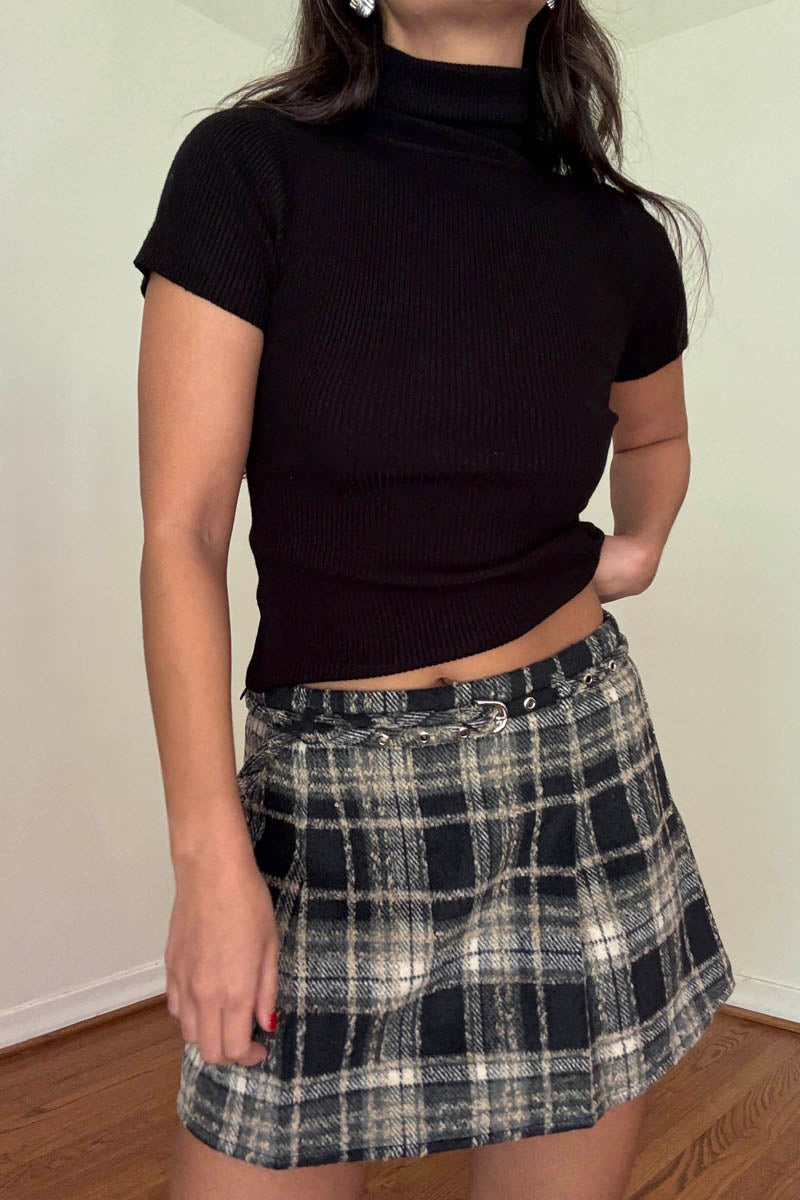Plaid Low Waist Mini Pleated Skirt