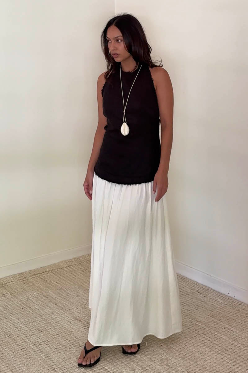 Halter Neck Contrast Gathered Skirt Midi Dress