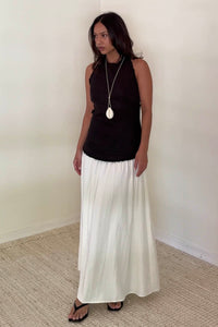 Halter Neck Contrast Gathered Skirt Midi Dress