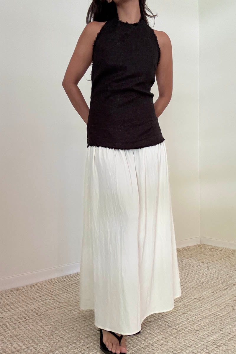 Halter Neck Contrast Gathered Skirt Midi Dress