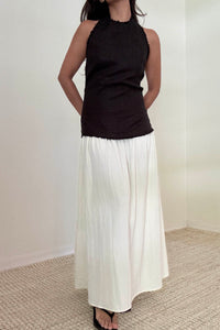 Halter Neck Contrast Gathered Skirt Midi Dress