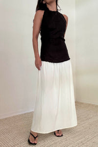 Halter Neck Contrast Gathered Skirt Midi Dress