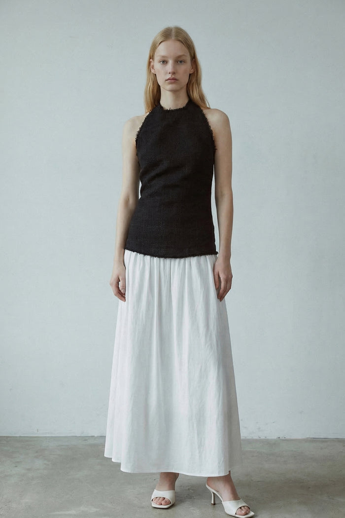 Halter Neck Contrast Gathered Skirt Midi Dress