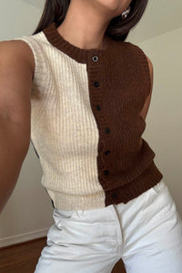 Color Block Ribbed Knit Button Vest