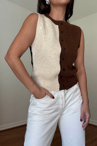 Color Block Ribbed Knit Button Vest