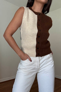 Color Block Ribbed Knit Button Vest