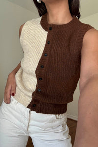 Color Block Ribbed Knit Button Vest