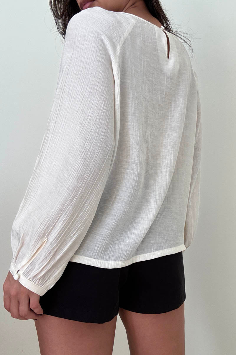 Semi-Sheer Puff Sleeve Loose Blouse