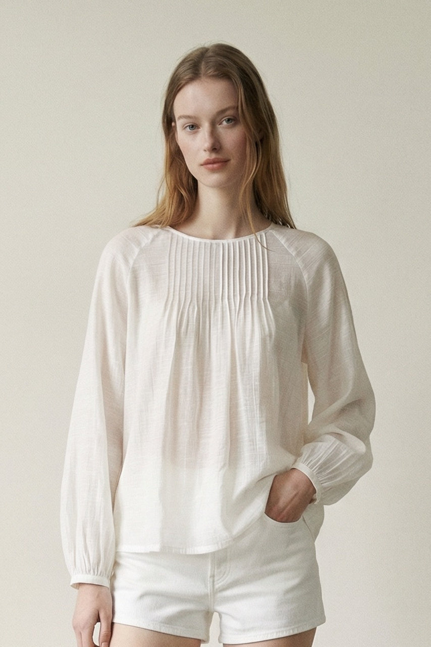 Semi-Sheer Puff Sleeve Loose Blouse