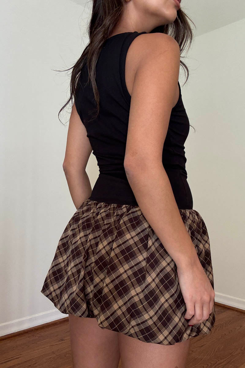 Plaid Bubble Hem Sleeveless Mini Dress
