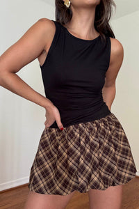 Plaid Bubble Hem Sleeveless Mini Dress