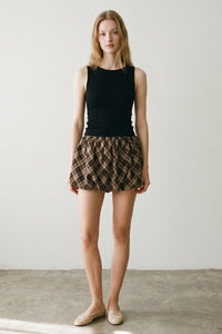Plaid Bubble Hem Sleeveless Mini Dress