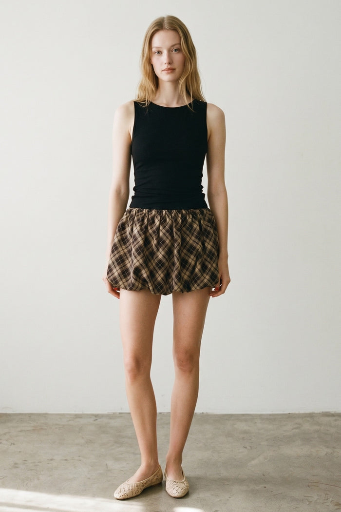 Plaid Bubble Hem Sleeveless Mini Dress