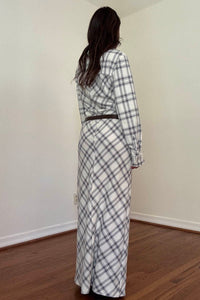 Plaid Print Belted Maxi Shirt Dress