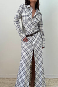 Plaid Print Belted Maxi Shirt Dress