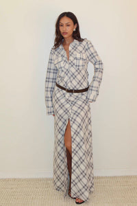 Plaid Print Belted Maxi Shirt Dress