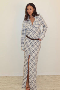 Plaid Print Belted Maxi Shirt Dress