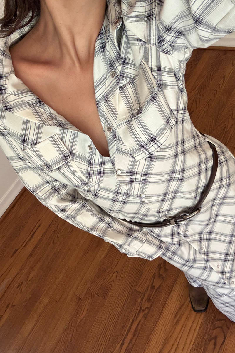 Plaid Print Belted Maxi Shirt Dress
